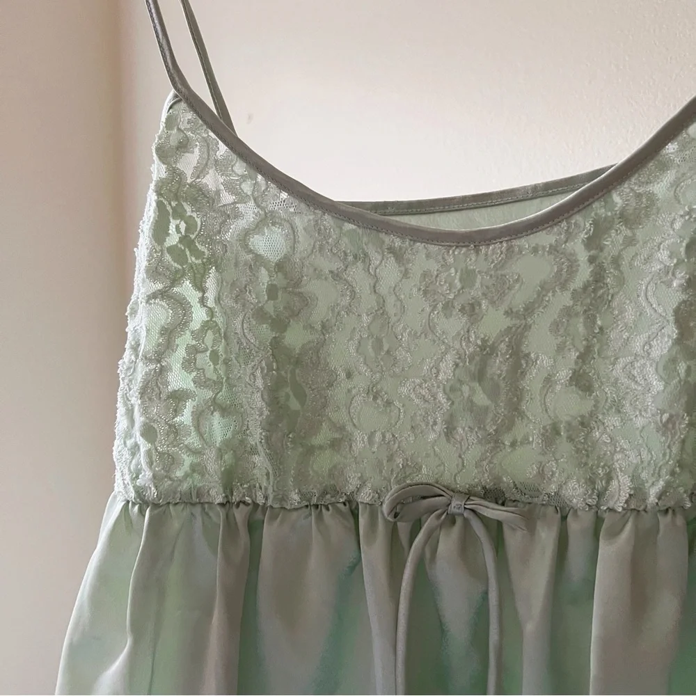 Y2K babydoll sage‎ green Floral Lace Slip Dress size M - Picture 3 of 7